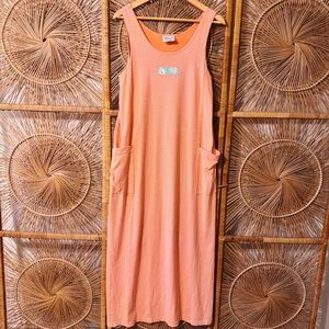 Fresh Produce Orange Sunset Coral Pinstripe Drape Cotton Jersey Dress SZ M